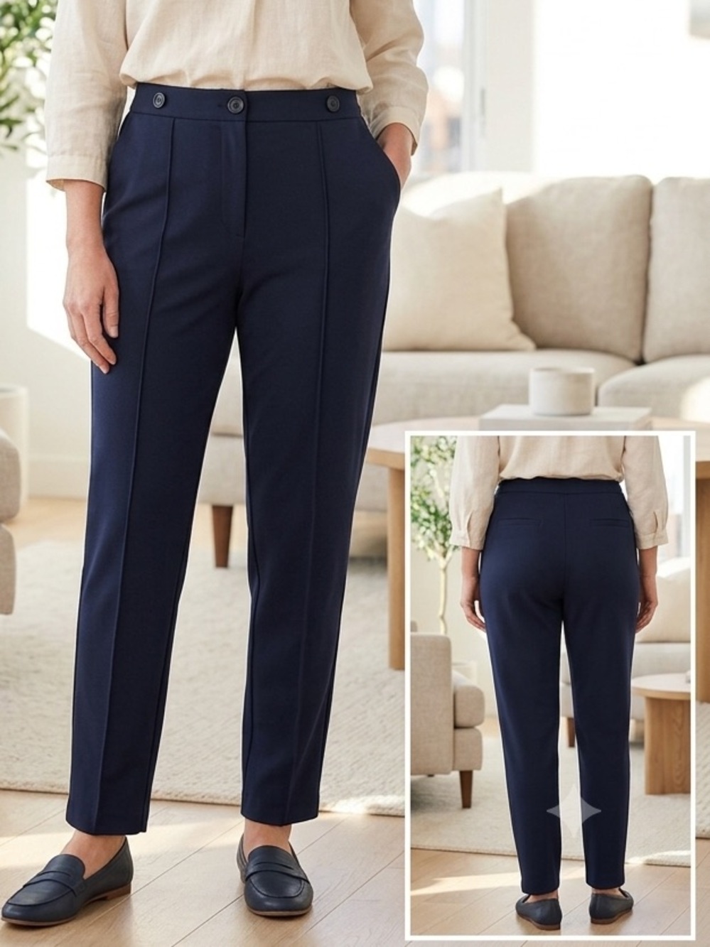 Ruby Rd. Navy High-Waist Tapered Dress Pants